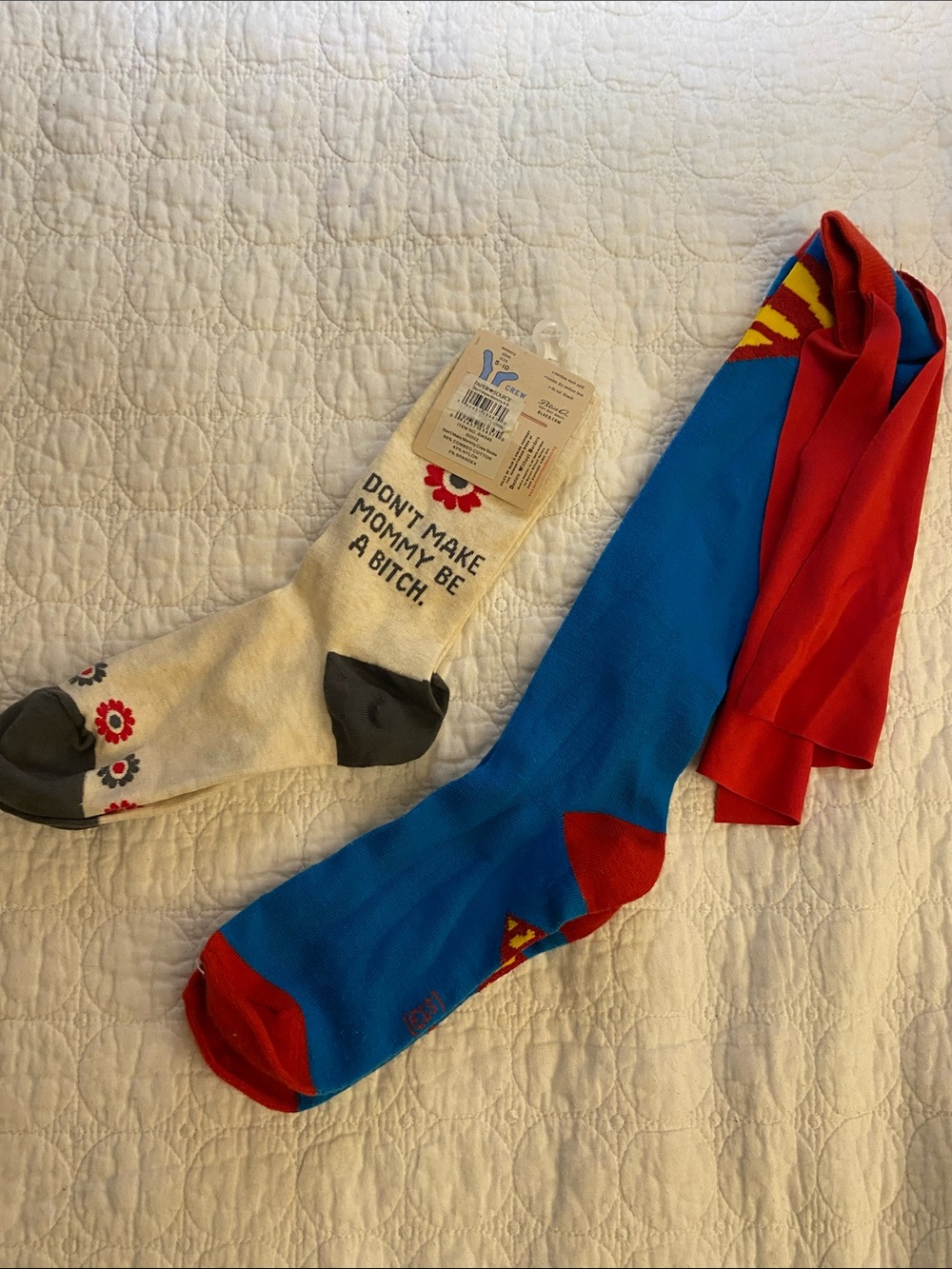 2 sets socks Superman Knee-High Socks with Cape - white floral socks